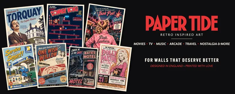 Paper Tide — Retro Inspired Art for walls that deserve better, alongside seven retro-inspired poster designs.